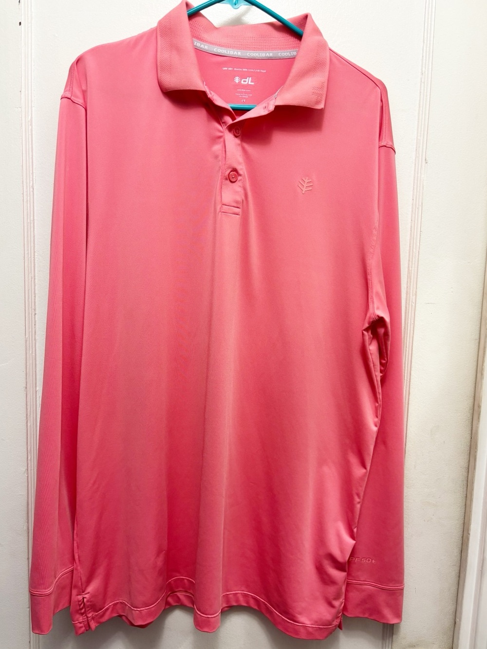 Coolibar UPF 50+ Weekend Long Sleeve Polo Shirt Color Coral Pink Size Large Tall